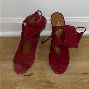 100% Authentic Aquazurra Sezy Thing cut out suede sandal 105mm